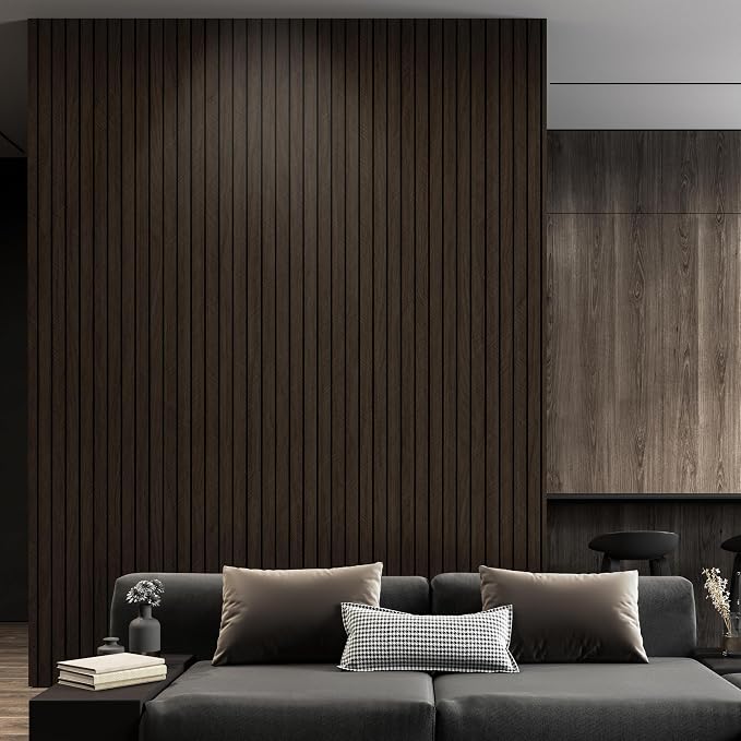 Rugreat 3D Wood Wall Panels Faux Wood Wallpaper Peel and Stick 15.7W 118L | Dark Brown Faux Walnut Wall Panels Soundproof Flexible Wood Slats Contact paper Self Adhesive Wallpaper for Accent Walls - Image 5