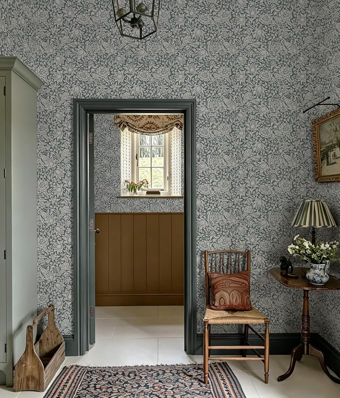 Heroad Dark Blue William Morris Peel Stick Wallpaper Floral Contact Paper | Vintage Botanical Wall Paper for Bedroom,17.3''x385'',Cottage,Removable,Self Adhesive Vinyl Roll for Laundry,Nursery,Kitchen - Image 3