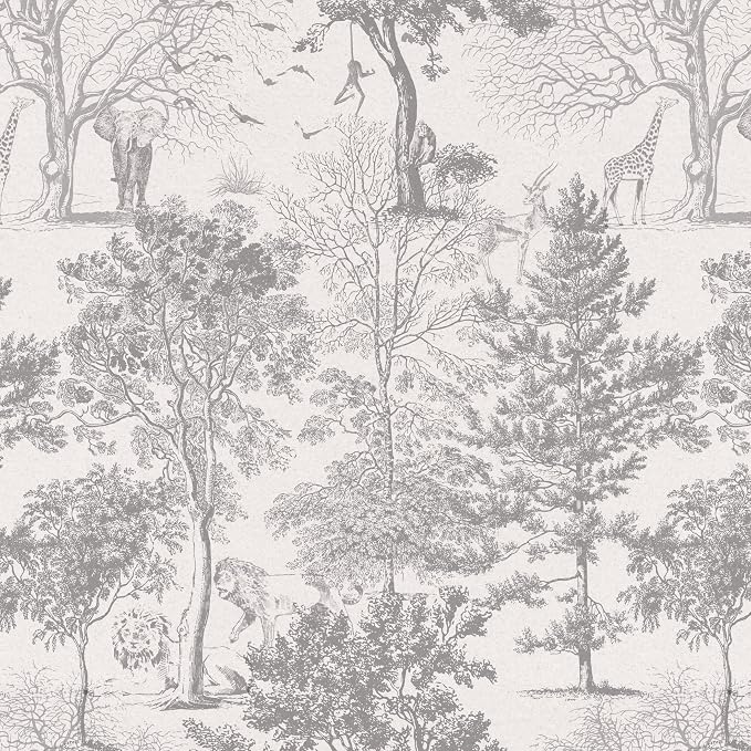 Woodland Wallpaper Peel and Stick- Vintage Beige Forest Tree Mural for Bedroom Living Room Removable Animals Contact Paper Self Adhesive Wallpaper (Cream, 17.3" X 472.44") by HomKihapaiWallpaper
