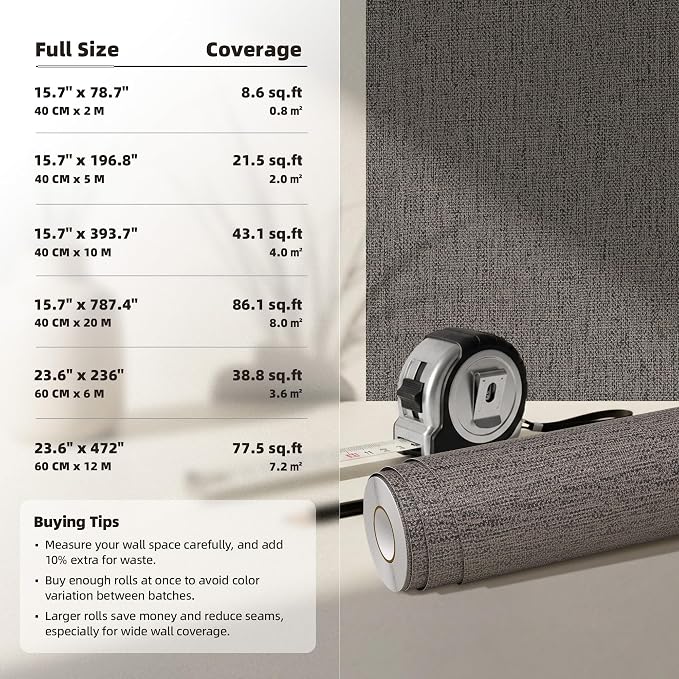 WADILE Grasscloth Peel and Stick Wallpaper 15.7in x 78.7in, Textured Contact Paper for Cabinets, Faux Linen Wall Paper Pull and Stick, Fabric Vinyl Wallpaper Self Adhesive Brown Gray | Textured contact paper, Faux linen, Vinyl material, Cabinets, Self ... - Image 6