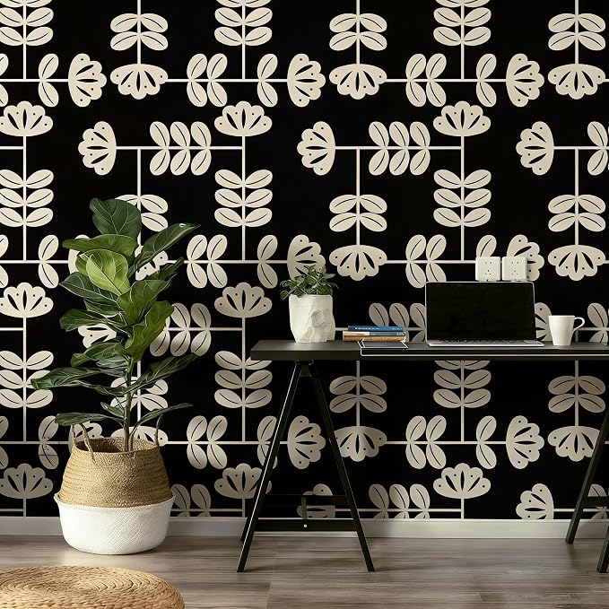 HeloHo Peel and Stick Wallpaper Black and Cream White Wallpaper Vintage Wall Paper for Bedroom Modern Self-Adhesive Removable Thicken Waterproof Contact Paper for Cabinet Bathroom Vinyl 78.7"x17.3" - Image 9