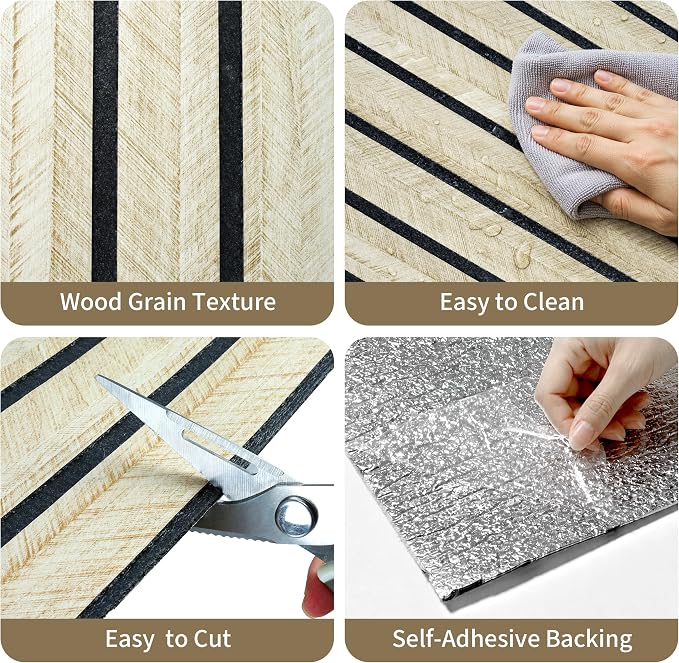 3D Wall Panels, Peel and Stick Wood Grain, 19.7" x 118.1" | Self-adhesive PVC and XPE wall panels with 4.5mm raised wood grain texture for clean, smooth interior walls - Image 4