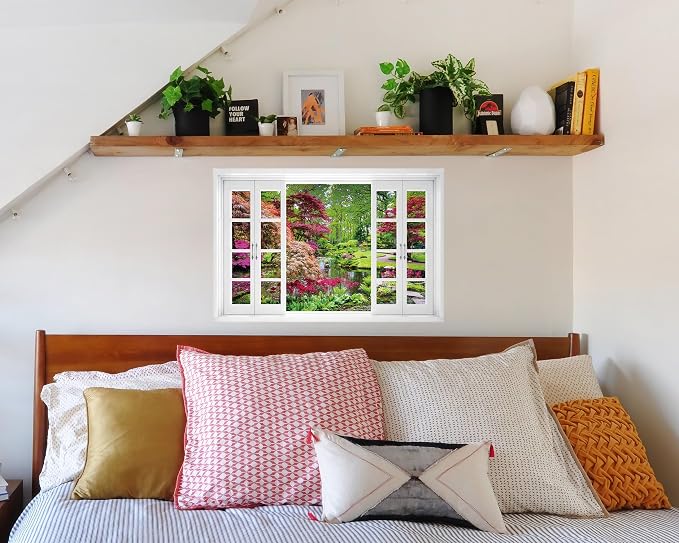 FLFK Fake Window Wall Decal - Garden View with Maple Treest Peel and Stick Mural, 24 x 16 inches - Image 6