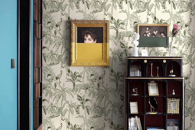 Heroad Boho Jungle Peel and Stick Wallpaper Beige and Green Contact Paper 17.3"x78.7" Animal Wall Paper Removable Self Adhesive Leopard Wallpaper for Cabinets Waterproof Bathroom Vinyl Roll - Image 3