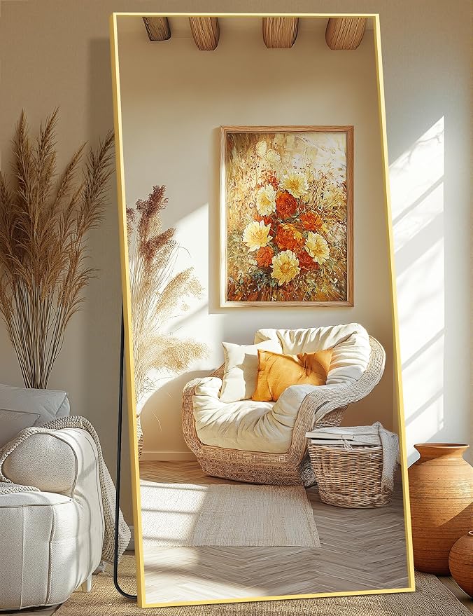 TRAHOME Full Length Floor Mirror 75"x35", Large Standing Body Mirror, Gold by TRAHOME
