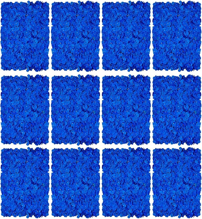BLOSMON Royal Blue Flower Wall Backdrop Panels, 12 Pcs, 24 x 16 Inch | Fake Hydrangea Backdrops, for Wedding, Party, Baby Bridal Shower, Hanging Faux Silk Floral Walls for Home DIY Decor by Blosmon
