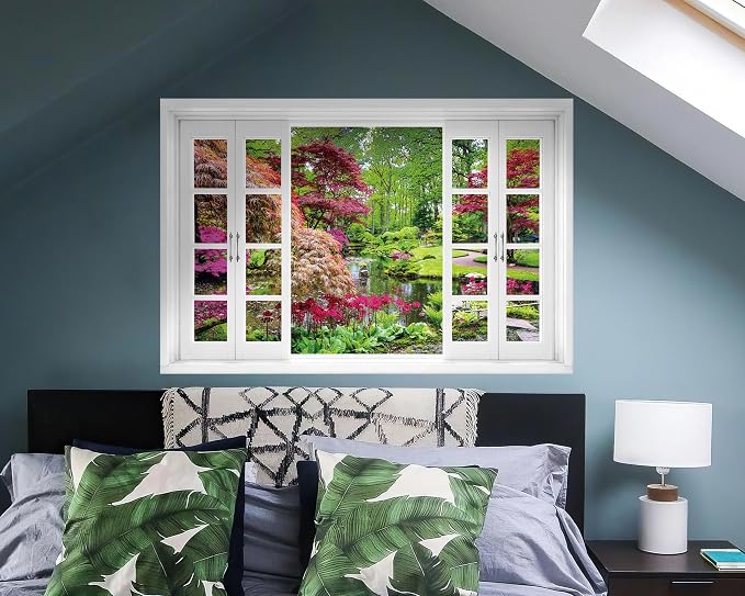 FLFK Fake Window Wall Mural - Garden View with Maple Treest Peel and Stick Decal, 48 x 32 inches, Set of 2 Sheets - Image 3