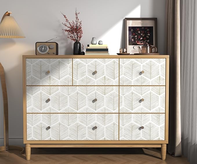 OSECAGE Geometric Peel and Stick Wallpaper Boho Contact Paper 17.3''×591'' | Modern Self Adhesive Wallpaper Removable White and Beige Wall Paper Decorative for Bedroom Bathroom Cabinets Decor Vinyl Roll - Image 5