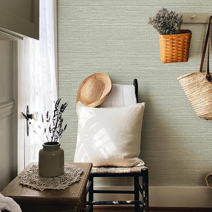 JiffDiff Grasscloth Wallpaper Peel and Stick Cream Grassweave Peel & Stick Textured Wallpaper Self Adhesive Contact Paper 17.3"x472" - Image 2
