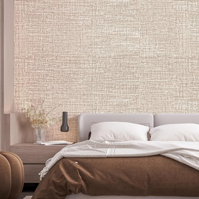 Khaki Grasscloth Peel and Stick Wallpaper 17.3"x120" Faux Linen Textured Contact Paper Removable Self Adhesive Vinyl Wallpaper for Bedroom Bathroom Kitchen Cabinets - Image 8