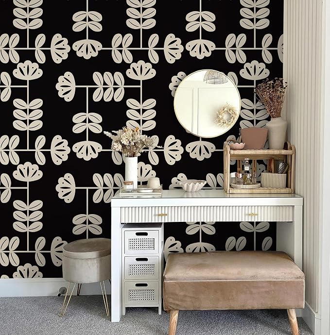 HeloHo Peel and Stick Wallpaper Black and Cream White Wallpaper Vintage Wall Paper for Bedroom Modern Self-Adhesive Removable Thicken Waterproof Contact Paper for Cabinet Bathroom Vinyl 78.7"x17.3" - Image 4