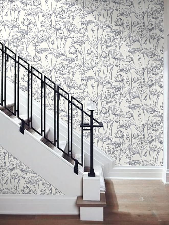 Timeet Floral Peel and Stick Wallpaper 16" x 197" White and Purple Wallpaper Lotus Removable Self Adhesive Contact Paper for Bedroom Bathroom Wall Paper Wall Decor - Image 9