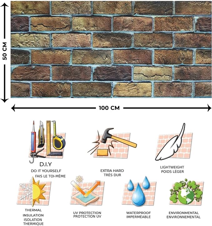 Dundee Deco 3D Wall Panels Faux Brick - Cladding, Brown Beige Stone Look Wall Paneling, Styrofoam Facing for Living Room, Kitchen, Bathroom, Balcony, Bedroom, Set of 10, Covers 54 sq ft - Image 7