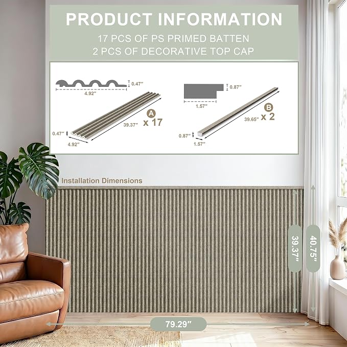 Wainscoting Panels for Living Room, Bedroom,Dining Room & Hallway | 17PCS 39 x 5 Inch Decorative Grey Oak PS Waterproof Board and Batten Wall Panel for Interior Wall Décor- Covers 22.43 Sq.Ft - Image 3