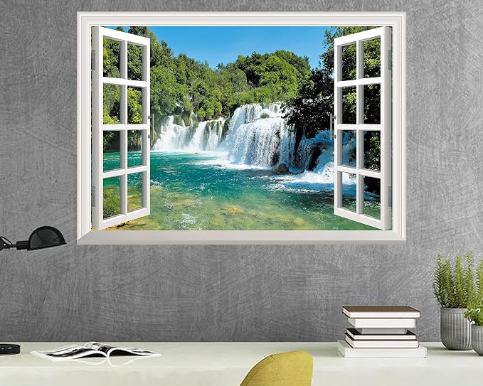 FLFK Fake Window Wall Sticker - Waterfall Faux Window Wall Mural for Wall Decor, Stick and Peel Wall Decals,24"x16" - Image 5
