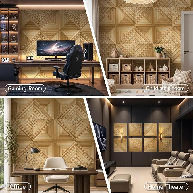 Acoustic Wall Panels, 6-Pack 23.62x23.62 in, Decorative Sound Absorbing Panels, Self-Adhesive for Wall/Ceiling, Noise Reduction Wall Art for Home Studio Office, Natural Oak - Image 5
