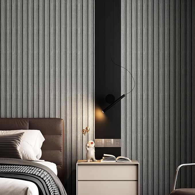 Gray Peel and Stick Slat Wall Panels,Wood Grain Paneling 118"x15.75" | (13Sq.ft)Self-Adhesive,Soundproof,Moisture-Resistant,3D,Faux Wood Panels,for Bedroom,Bathroom,Entryway,Walls & Ceilings - Image 2