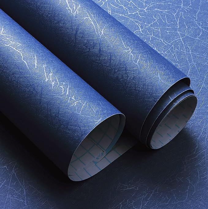 Safiyya Blue Silk Peel and Stick Wallpaper Textured Dark Blue Contact Paper Removable Wallpaper Silk Decorative Self Adhesive Wall Paper Vinyl Rolls 118"x 17.3" - Image 3