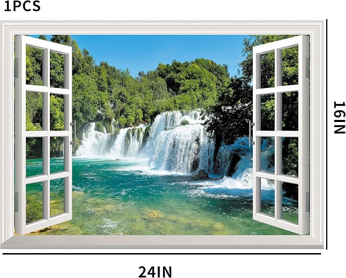FLFK Fake Window Wall Sticker - Waterfall Faux Window Wall Mural for Wall Decor, Stick and Peel Wall Decals,24"x16" - Image 2