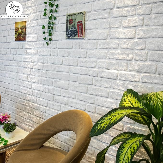 Dundee Deco 3D Wall Panels Faux Brick - Cladding White Stone Look Wall Paneling, Styrofoam, Sample, Size 10 x 10 in. - Image 5
