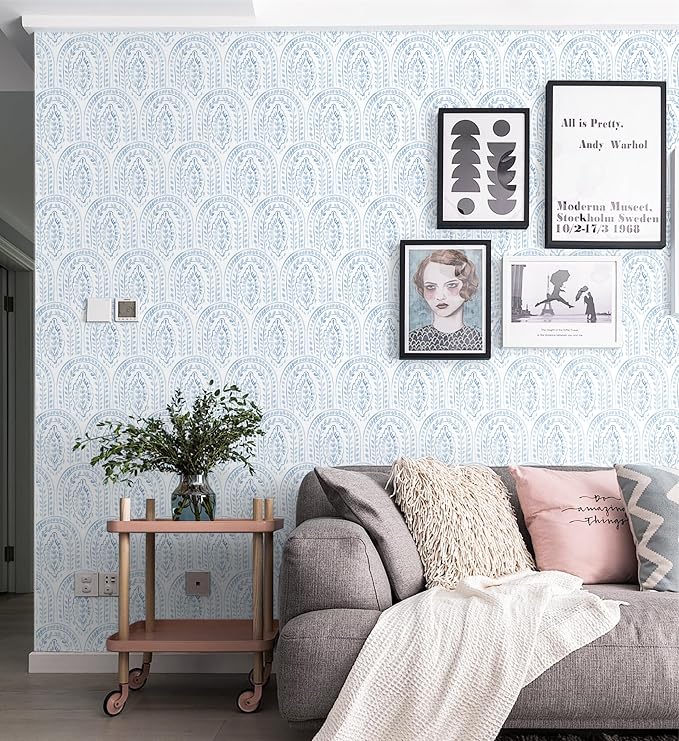Peel and Stick Wallpaper Modern Wall Paper Boho Contact Paper Removable Peel and Stick Blue and White Self-Adhesive Wallpaper for Bathroom Bedroom Kitchen Wall Decor 17.3" x 197" - Image 7