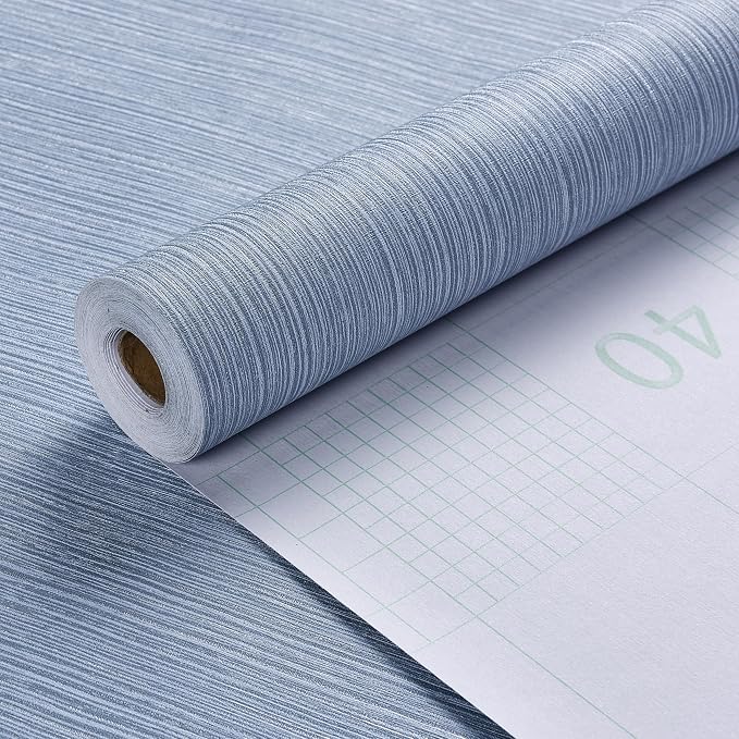 Haimin Grasscloth Wallpaper Textured 24in X 393in Fabric Contact Paper Grey Blue Wall Paper Textured Linen Peel and Stick Self-Adhesive Thick Vinyl Embossed Film Wallpaper (Gray Blue) | Grey Blue Wall Paper Textured Linen Peel and Stick Self-Adhesive T... - Image 3