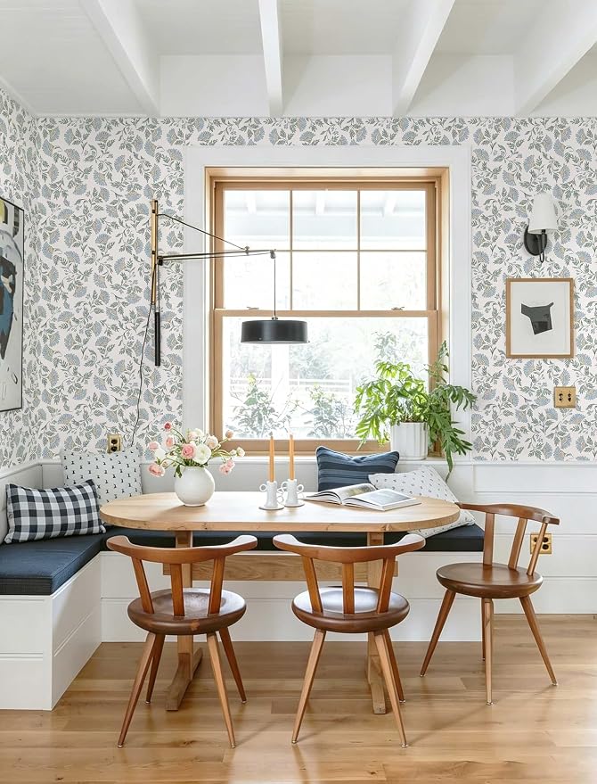 Floral Peel and Stick Wallpaper Blue Contact Paper Morden Cottage 197×17.3" | Grandma Chic Cute Wallpaper Small Flower Renter Friendly Removable Boho White Wall Paper for Bathroom Bedroom Vinyl - Image 4