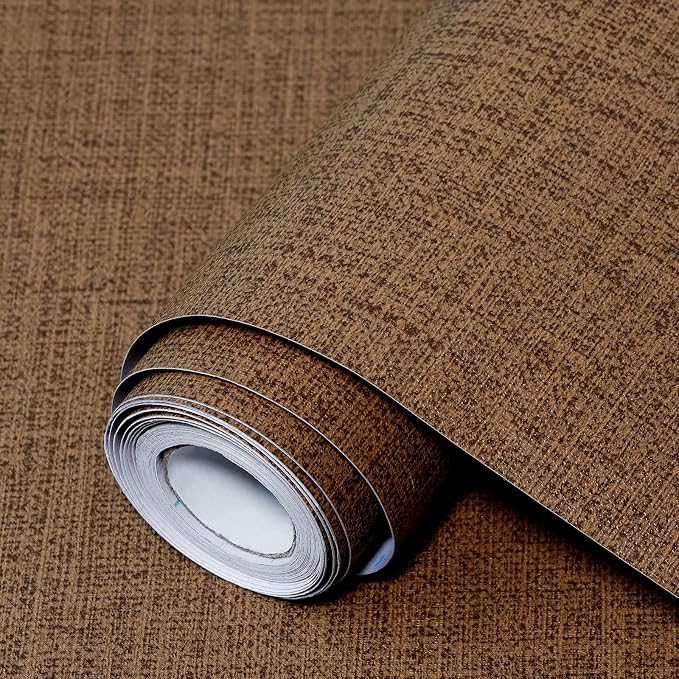 Brown Grasscloth Peel and Stick Wallpaper 17.3"x120" Faux Linen Textured Contact Paper Removable Self Adhesive Vinyl Wallpaper for Bedroom Bathroom Kitchen Cabinets by Uooar