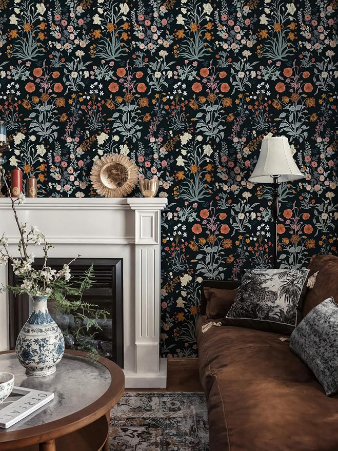 Floral Peel and Stick Wallpaper Vintage Wallpaper Dark Blue Wall Paper Wildflower Contact Paper for Cabinets Vinyl Renter Friendly Waterproof Self-Adhesive Bathroom Kitchen Bedroom 1.44’x 32’ - Image 2