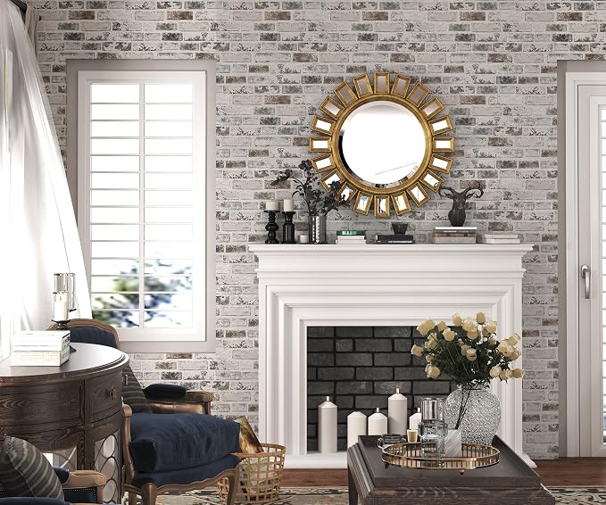 PeonyQueen Brick Peel and Stick Wallpaper 17.3"x393" 3D Brick Wallpaper | Self Adhesive Removable Wallpaper Grey and White Textured Vintage Contact Paper for Fireplace Kitchen Home Decoration Vinyl - Image 2