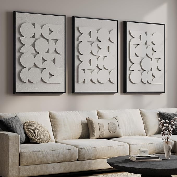 Large 3D Textured Modern White Abstract Wall Art Set, 3 Piece 24x36 In | Solid Wood Framed Artwork for Walls, Set of 3 All White Texture Paintings, Big Pictures Wall Decor Living Room Bedroom Office - Image 4