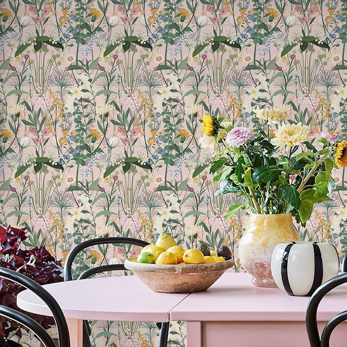 JiffDiff Floral Wallpaper Peel and Stick 17.3"x787" Pink Farm Wildwood Stick on Wallpaper for Home Bedroom Cabinets Thicken Self Adhesive Contact Paper - Image 6