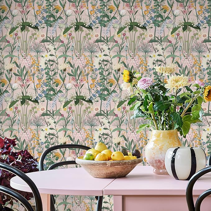 JiffDiff Floral Wallpaper Peel and Stick 17.3"x472" Pink Farm Wildwood Stick on Wallpaper for Home Bedroom Cabinets Thicken Self Adhesive Contact Paper - Image 6