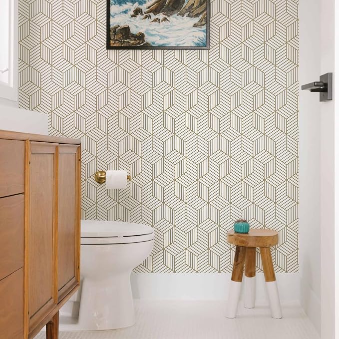 MelunMer Geometric Contact Paper Peel and Stick Wallpaper Gold 17.7”×787” | Self Adhesive, Removable Wallpaper for Bedroom/Bathroom Waterproof, Modern Contact Paper for Cabinets Liner Easy to Install - Image 3