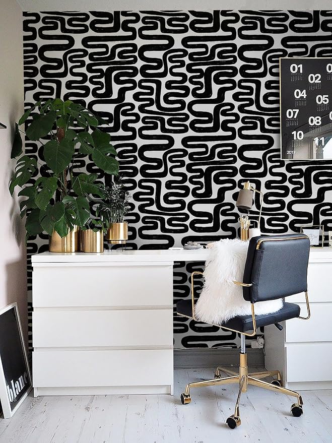 Peel and Stick Wallpaper Black and White Wall Paper Modern Geometric Self-Adhesive Removable Contact Paper Thicken Waterproof Easy to Clean Decorative for Bedroom Bathroom Film 17.3in x 78.7in - Image 2