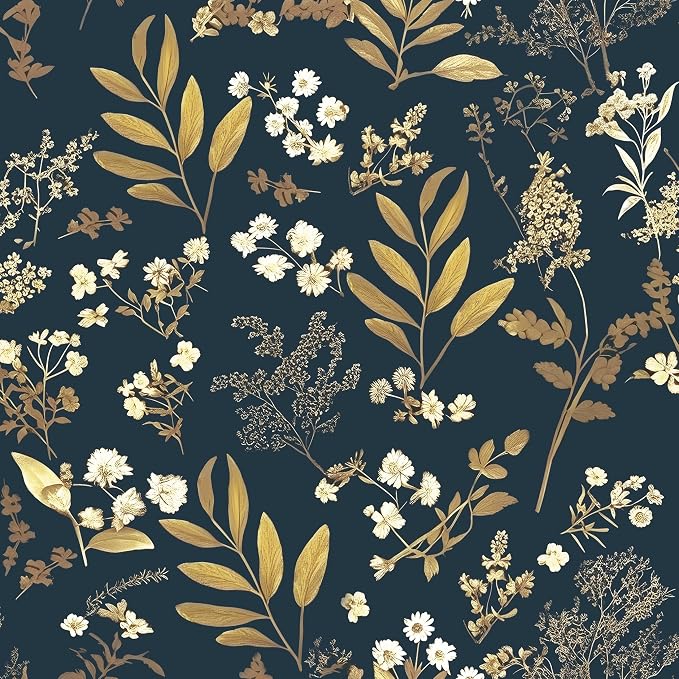 Laatse Vintage Dark Blue Floral Boho Peel and Stick Wallpaper 17.5"x787" | Self Adhesive/Removable/Waterproof/Thick Vinyl Extra Long Contact Paper for Bathroom Bedroom Shelf Cabinet Drawer,Prepasted by Laatse