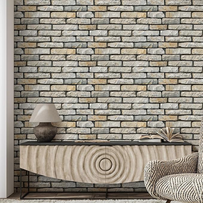 Commomy Peel and Stick Faux Stone 3D Wall Panels 12 pcs of 22.8" x 11.8" | Thin & UrltraLight PVC Printable Brick Wall Panels for Bedroom,Living Room,TV Background (Covers 22.48 sq.ft) - Image 8