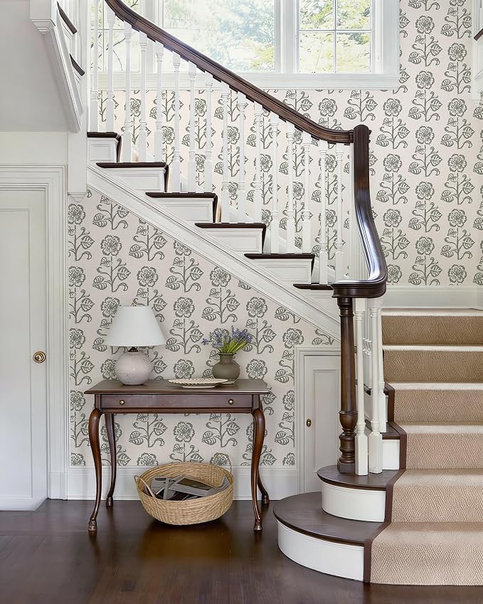Dimoon Vintage Peel and Stick Wallpaper Beige Taupe Floral Contact Paper 17.3''x362'' Retro Cottage Wallpaper Boho Removable Renter Friendly Embossed Wall Paper for Bathroom Bedroom Decor Vinyl - Image 4