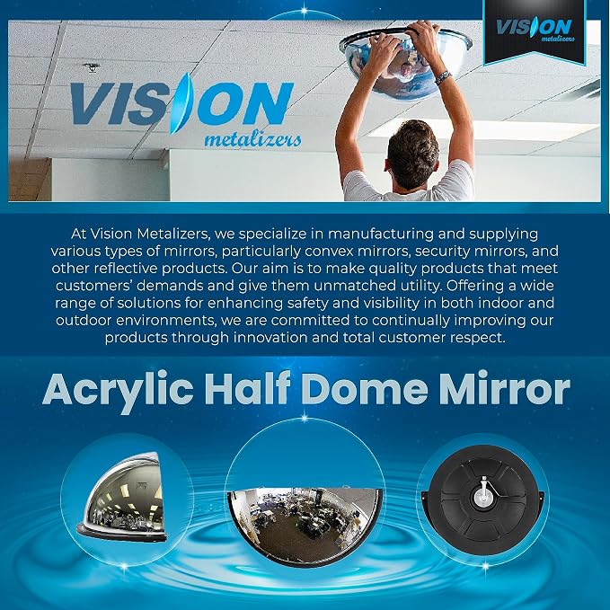 18” Acrylic Bubble Half Dome Mirror with Black Rim, Round Indoor Security Mirror for Driveway Safety Spots, Outdoor Warehouse Side View, Circular Wall Mirror for Office Use - Vision Metalizers (DPB1812) - Image 5