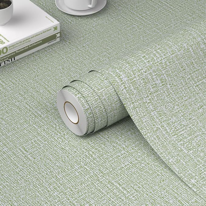 WADILE Grasscloth Peel and Stick Wallpaper 15.7in x 78.7in Light Green | Textured contact paper, Faux linen, Vinyl material, Cabinets, Self adhesive by WADILE