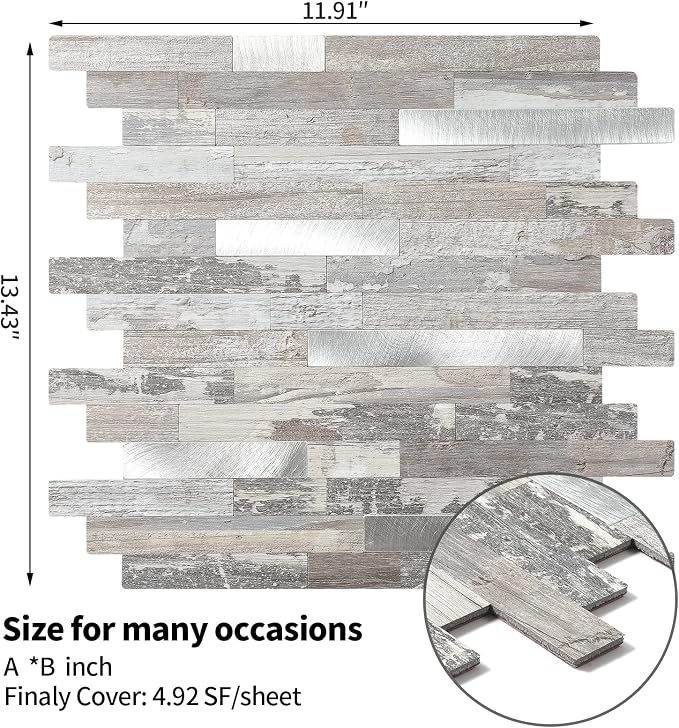 1 - Sheet Peel and Stick Backsplash Wall Tile, PVC Kitchen Backsplash, Stick on Tiles for Backsplash Kitchen (12'' X 12'', Rustic) - Image 2