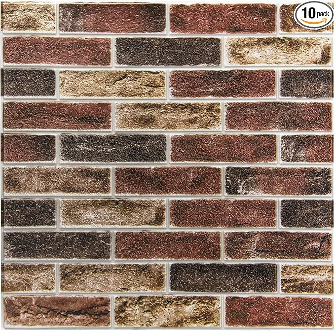 Art3d 10-Pack Durable Faux Brick Peel and Stick 3D Wall Panels, Red Brown | Coverage: 52.5 Sq. Ft, Waterproof, Oil-Proof, Easy to Wipe, Decorative, Ideal for Bedroom, Kitchen by Art3d