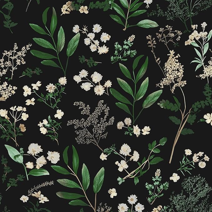 Laatse Vintage Dark Green Floral Leaf Peel and Stick Wallpaper 17.5"x393" | Self Adhesive/Removable/Waterproof/Thick Vinyl Contact Paper for Bathroom Bedroom Shelf Cabinet Drawer,Prepasted,Easy Peel by Laatse
