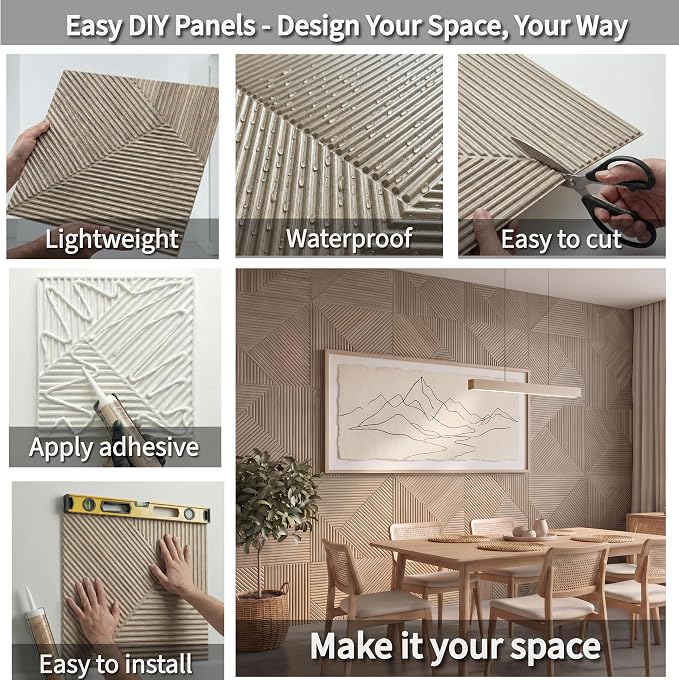 Faux Wood 3D Wall Panels, Wood Grain, Waterproof PVC, Natural Oak | 19.7x19.7 Inch, 12 Pack Covers 32.4 Sq Ft, Decorative Wood Tiles Texture, Fire Resistant, Lightweight Modern Accent Decor - Image 5