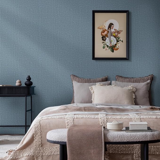WADILE Grasscloth Peel and Stick Wallpaper 15.7in x 78.7in Navy Blue | Textured contact paper, Faux linen, Vinyl material, Cabinets, Self adhesive - Image 2