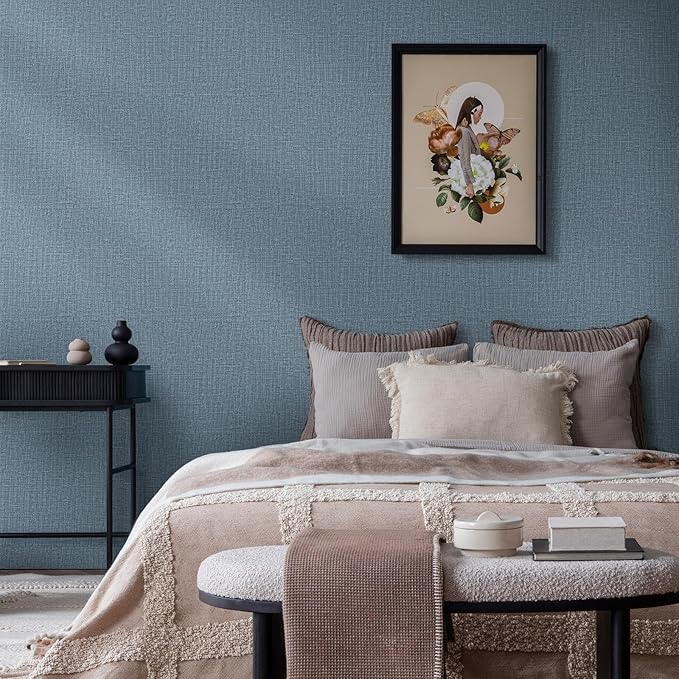 WADILE Grasscloth Peel and Stick Wallpaper 15.7in x 787.4in, Textured Contact Paper for Cabinets, Faux Linen Wall Paper Pull and Stick, Fabric Vinyl Wallpaper Self Adhesive Navy Blue | Textured contact paper, Faux linen, Vinyl material, Cabinets, Self ... - Image 2