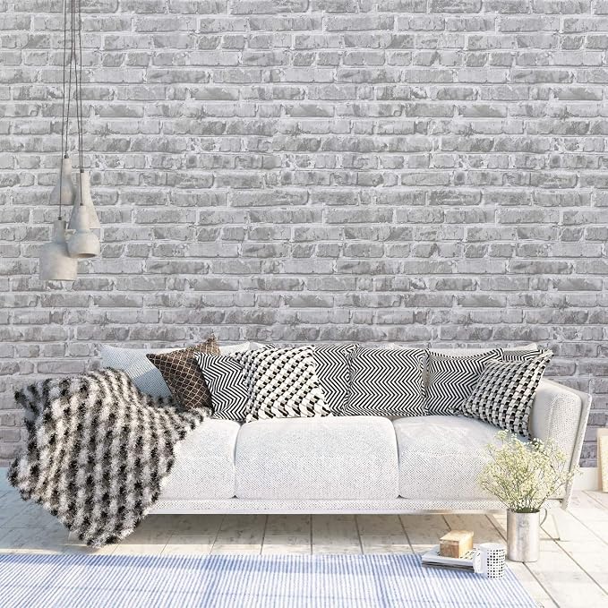 Timeet Grey Brick Wallpaper Peel and Stick Wallpaper 17.7" x 197" Self-Adhesive Film Brick Contact Paper 3D Textured Brick Wallpaper Removable Wallpaper for Room Wall Decoration - Image 3