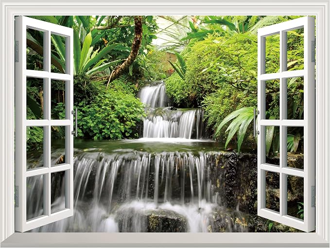 FLFK Fake Window Wall Sticker - Waterfall Faux Window Wall Mural for Wall Decor, Stick and Peel Wall Decals,32"x48",Set of 2 Sheets by FLFK