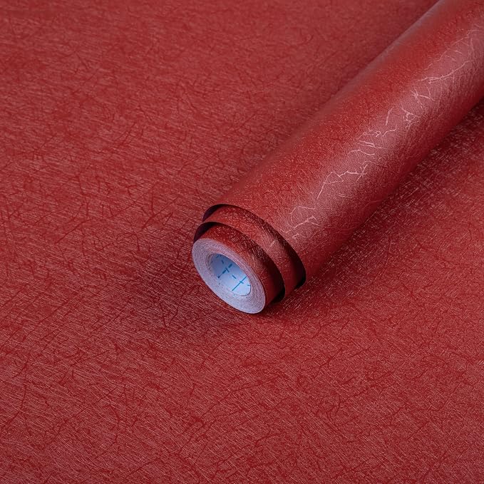 Dark Red Peel and Stick Self Adhesive Wallpaper Embossed Silk Contact Paper | 15.7" X 196.8" Removable Waterproof Bathroom Countertop Contact Paper Kitchen Vinyl Wrap for Cabinet Wall Cover by Abyssaly