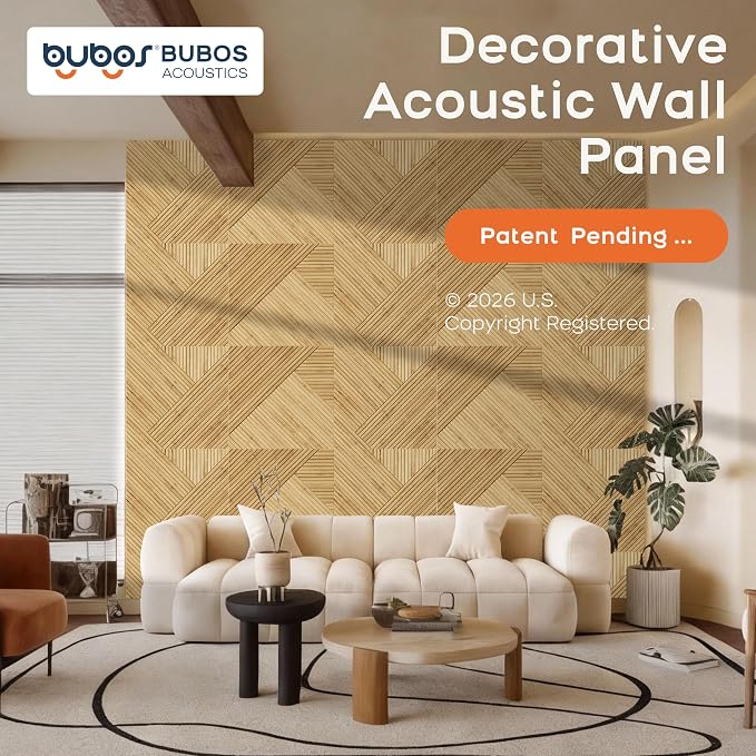 BUBOS 6-Pack Acoustic Panels, Wood Grain Sound Absorbing Panels, 23.6"x23.6" | Peel and Stick, for Home Office, Studio & Wall Decor Sound Treatment, Wall Panels for Noise Reduction & Stylish Room - Image 2